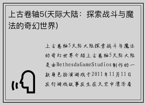 上古卷轴5(天际大陆：探索战斗与魔法的奇幻世界)